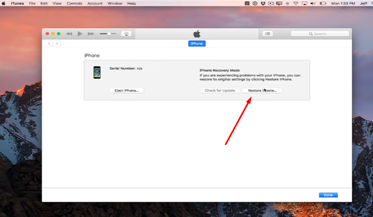 iTunes or Finder that your iPhone has been detected in recovery mode