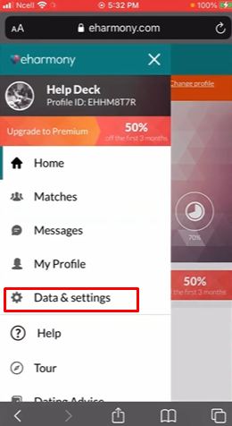 Tap on the Data and Settings option