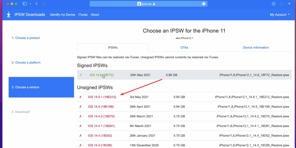 Find the IPSW of the version that you had on your phone