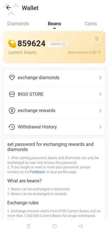 Open the BIGO app, select Profile, and then click on Wallet