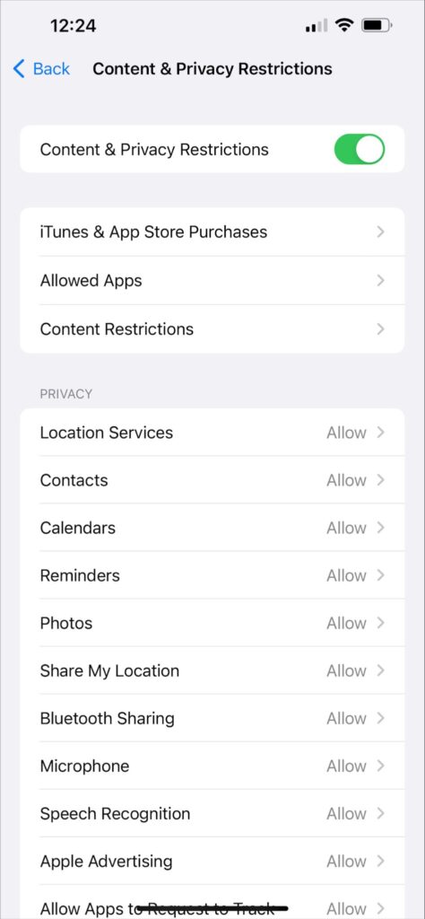 how to turn on content and privacy restrictions