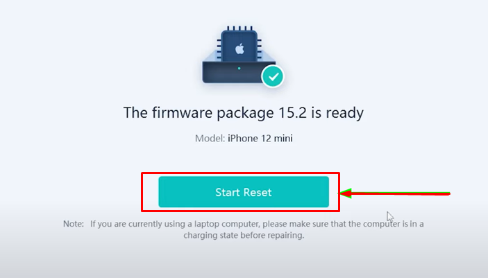 After download firmware click on Start Reset