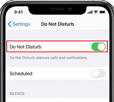 Disable Do Not Disturb Mode on iphone