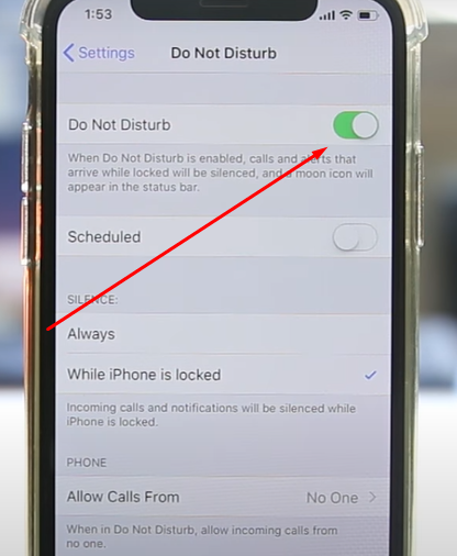 Do Not Disturb mode on iphone