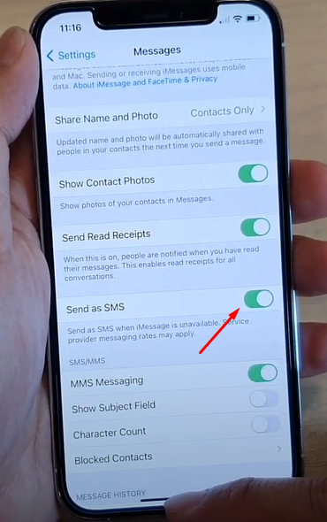 Hit the button to disable the SMS option