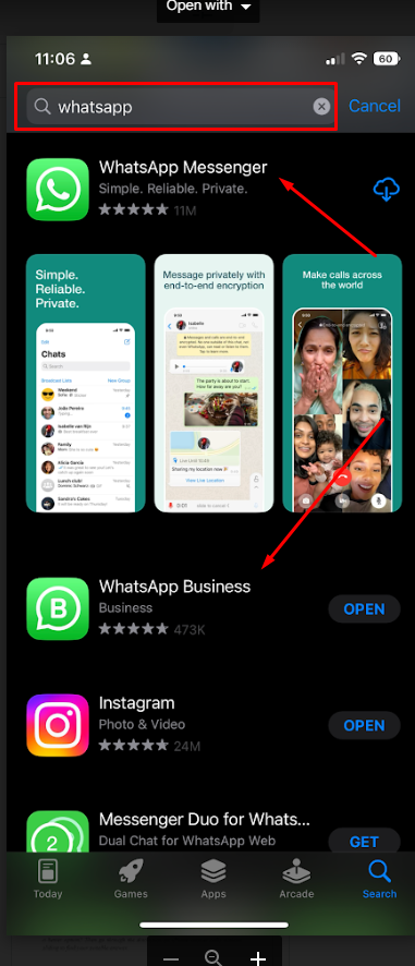 Press on the “Get” Button Beside the WhatsApp Icon