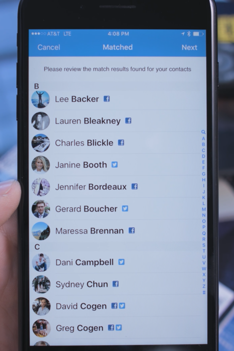 showing contacts with Facebook info