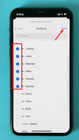 Select each contact to add to your contact group