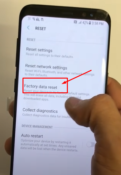 Select factory reset data