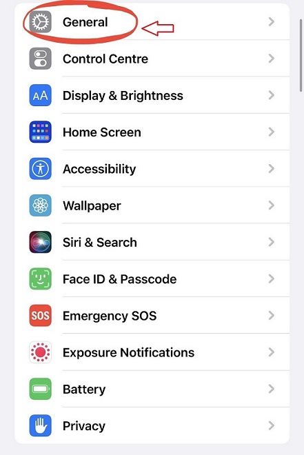 Tap on General.