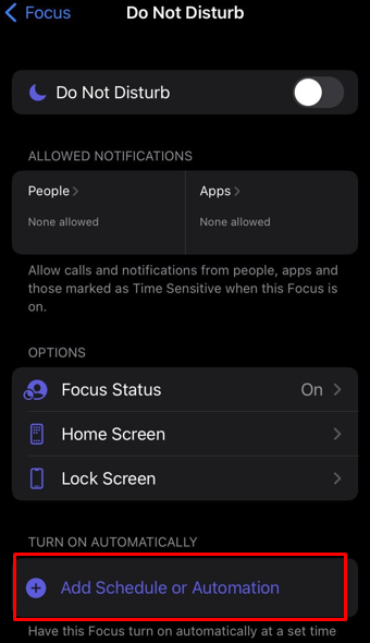 schedule Do Not Disturb on iphone