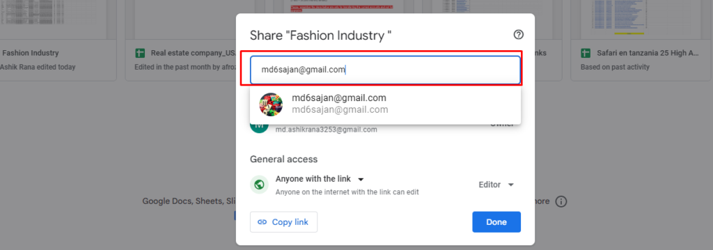 Access Google Drive On iPhone :Enter the email with who you want to share 