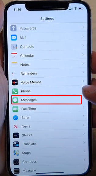 then Select Messages option on iphone