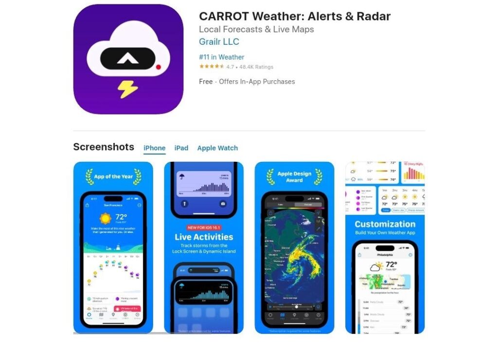 Carrot Weather: Weather Apps For iPhone