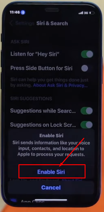 Enable Siri by ensuring some voice commands on your iPhone.