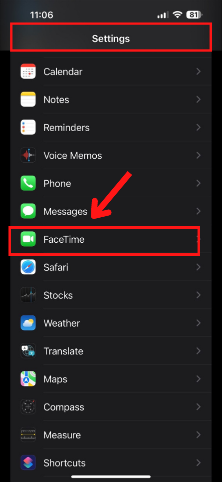 Go back to Settings and find FaceTime. Switch off FaceTime