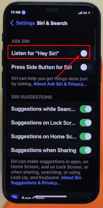 Next, tap on the "listen to Siri" option.