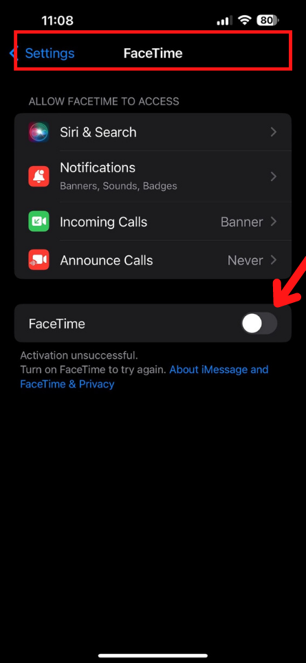 Now turn The FaceTime Option