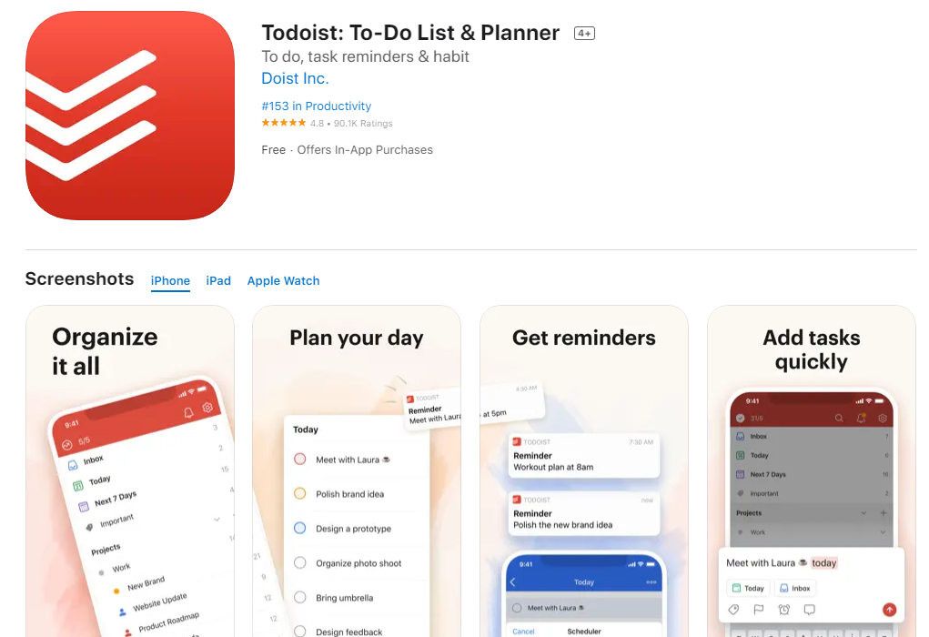 Todoist: Best Reminder Apps for iPhone