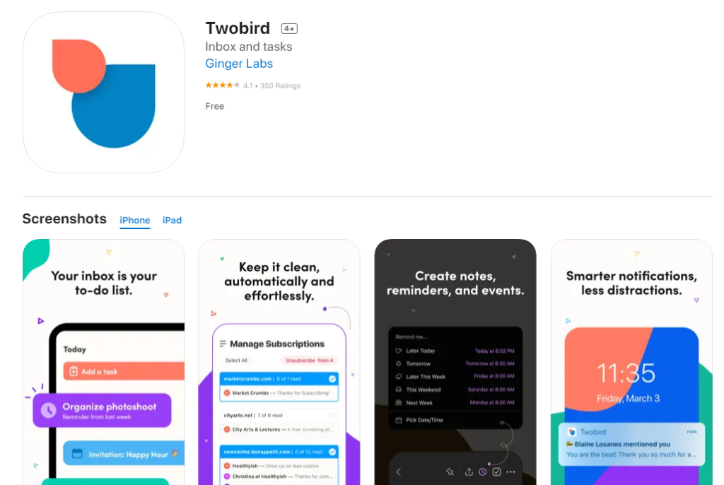 Twobird: Best Reminder Apps for iPhone