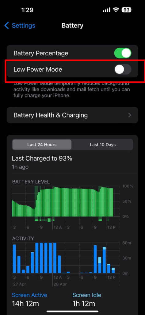 Toggle the Low Power Mode off