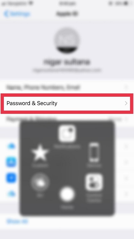 Enter Your name > Password & Security.