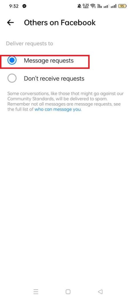 Now tap Others on Facebook and then enable Message Requests.