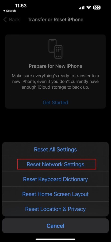 Reset Network Settings