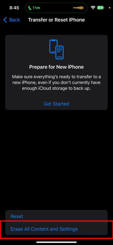 Transfer or Reset iPhone