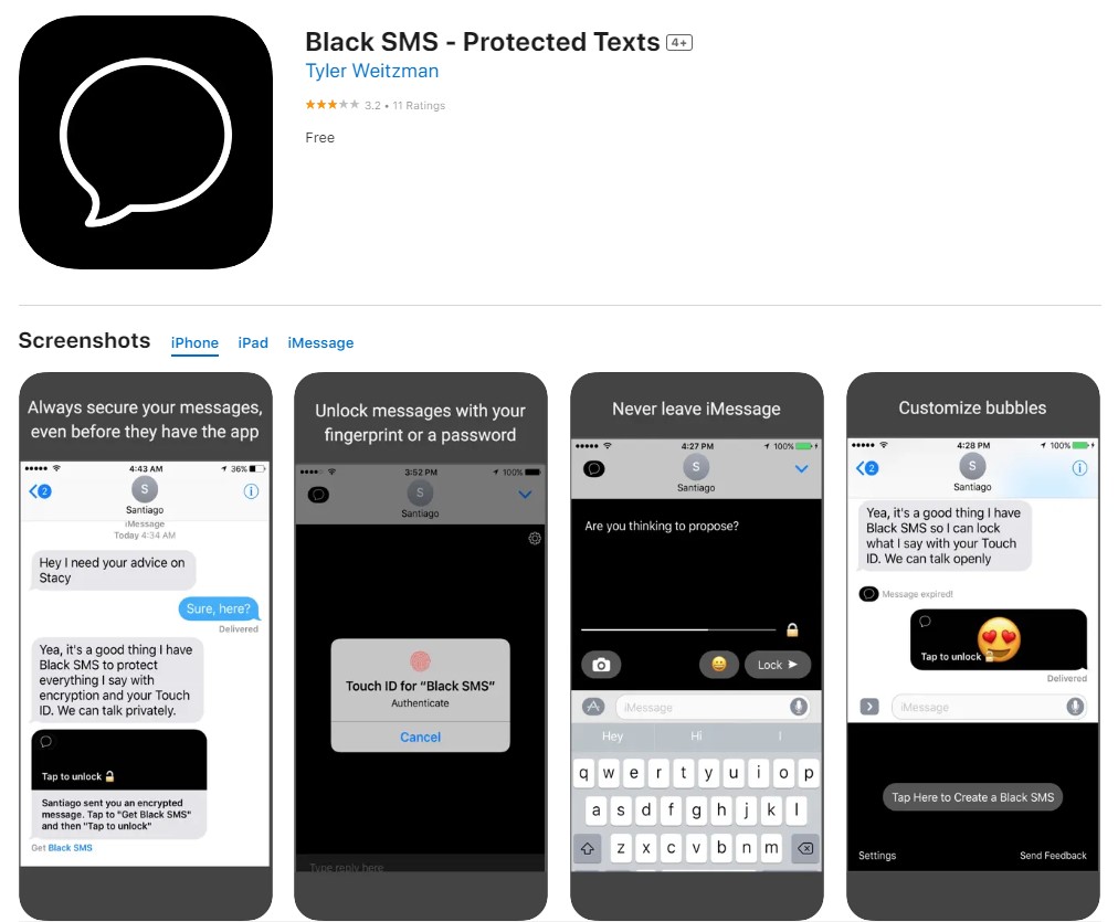 Black SMS - Protected Texts 4+