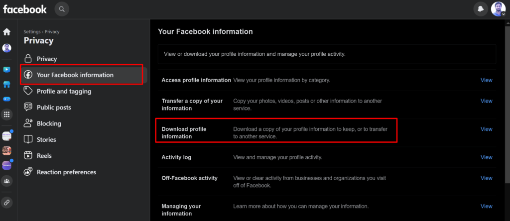 Download Facebook Information 2