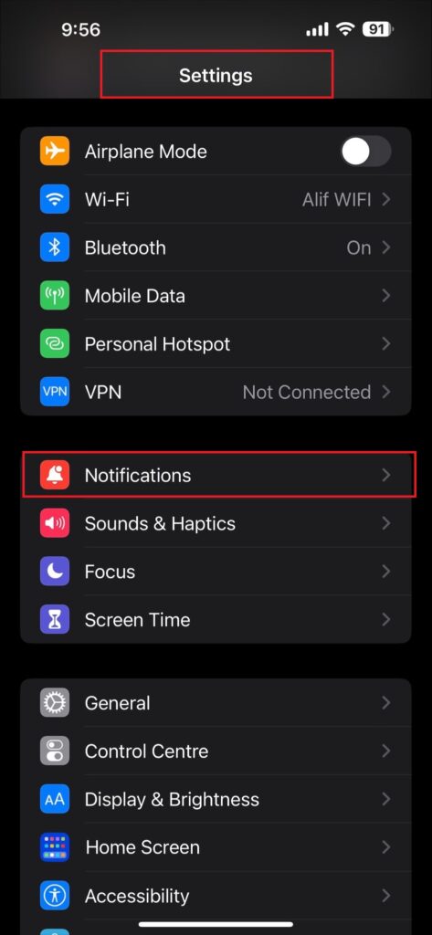 Settings and notifications