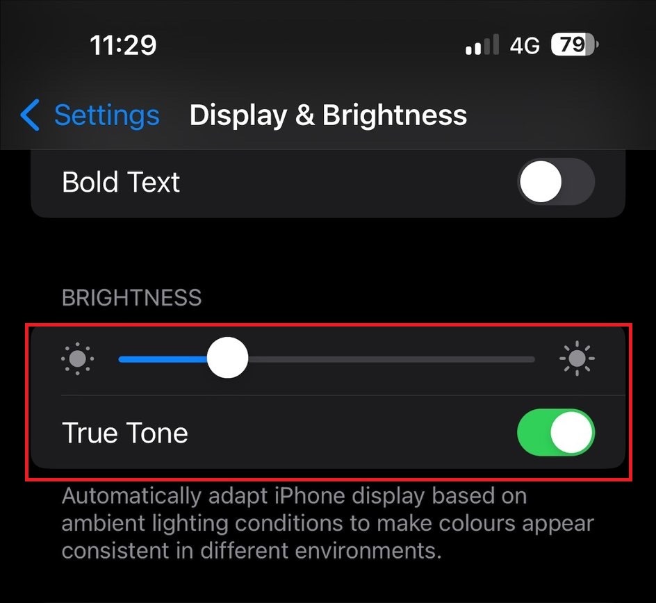 True Tone Feature Turned On