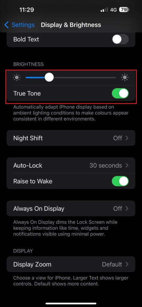 Turn Off True Tone Options