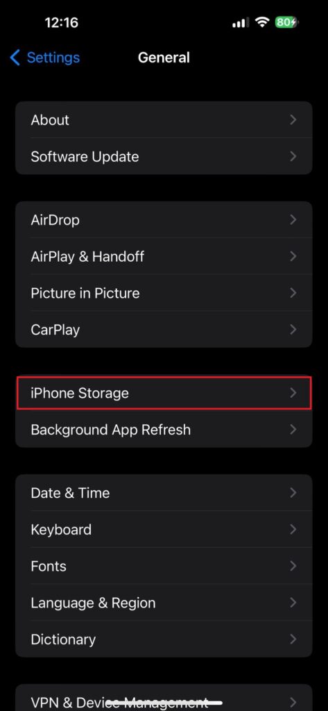 iPhone storage