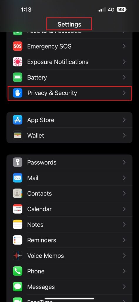 Open Settings on your device and navigate to Privacy