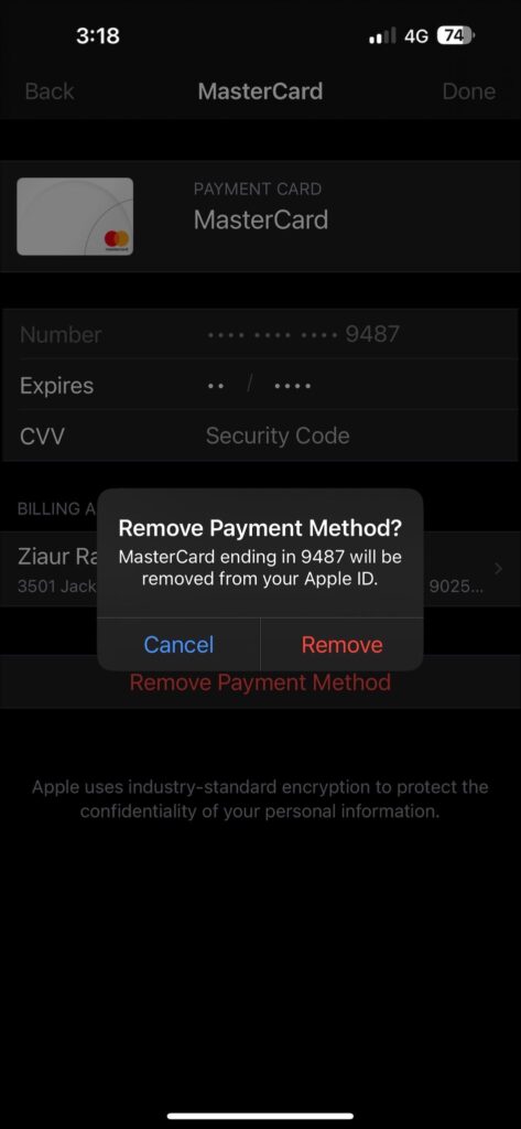 Remove Payment Method