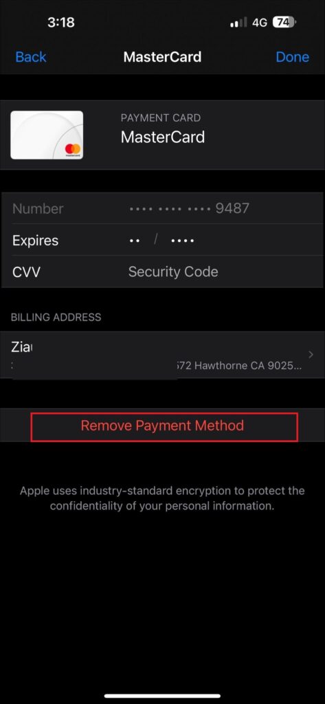 Remove payment method 