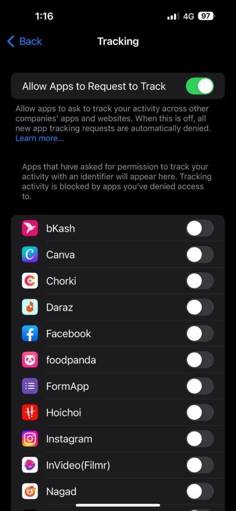 Allow Apps to Request to Track