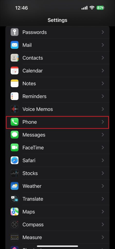 Open "Settings" and tap on "Phone.