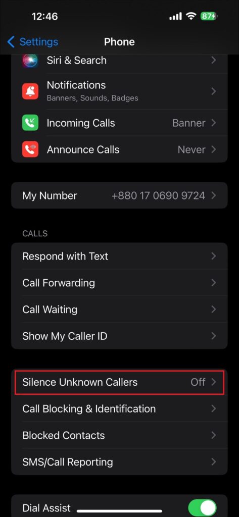 Silence Unknown Callers