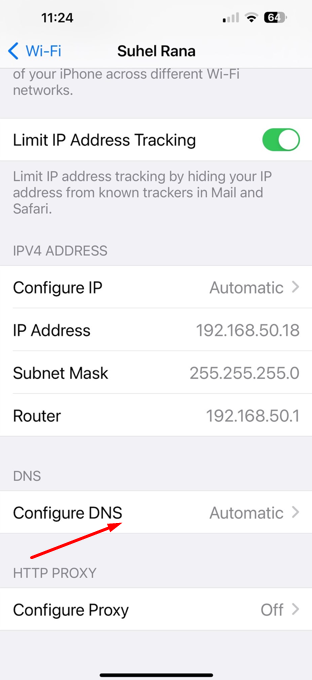 Scroll down and tap on Configure DNS