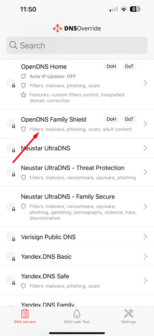 Tap OpenDNS family shield