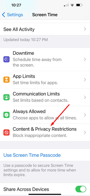 Tap on Content & Privacy Restrictions