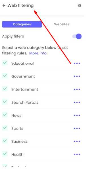 Tap on the Web Filtering option