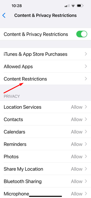 tap on Content Restrictions