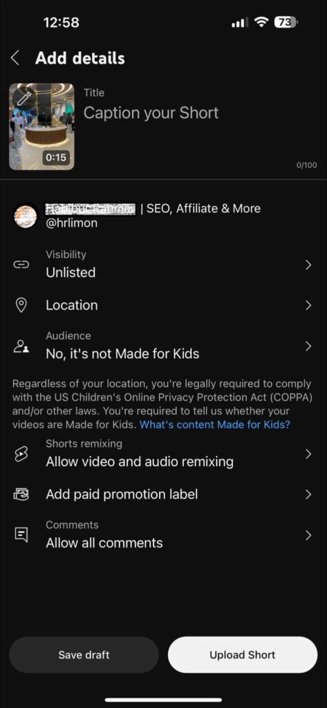 Select Privacy and Comments of videos