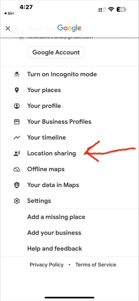 Using Google Maps-Location sharing