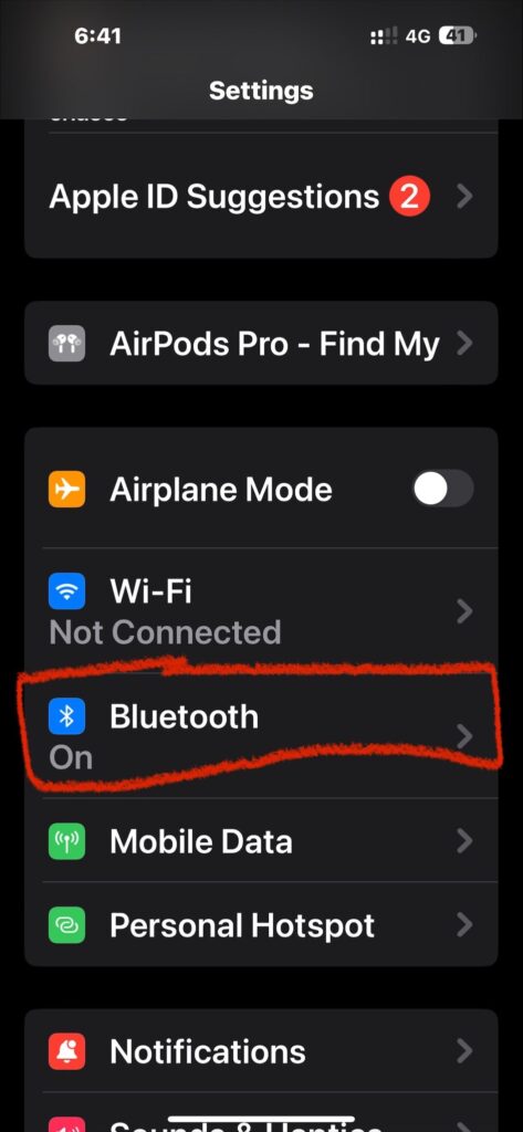 Open your iPhone settings and go to the Bluetooth menu