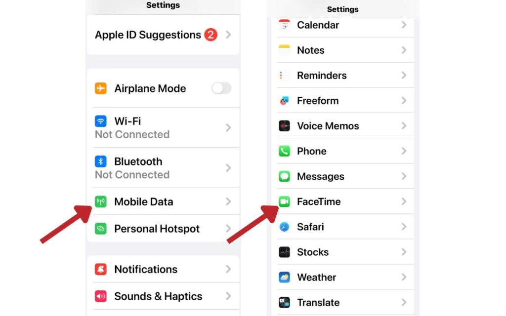 Enable mobile data for FaceTime